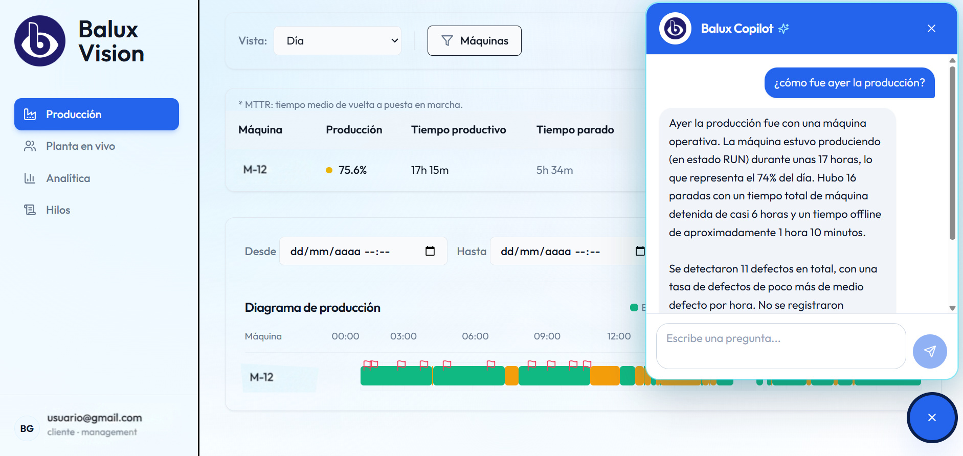 Captura del SaaS de Balux